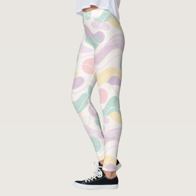 Pastel Abstract Seamless Pattern Waves and Circles Leggings (Left)