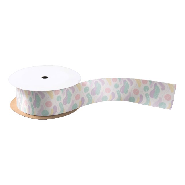 Pastel Abstract Seamless Pattern Waves and Circles Satin Ribbon (Spool)