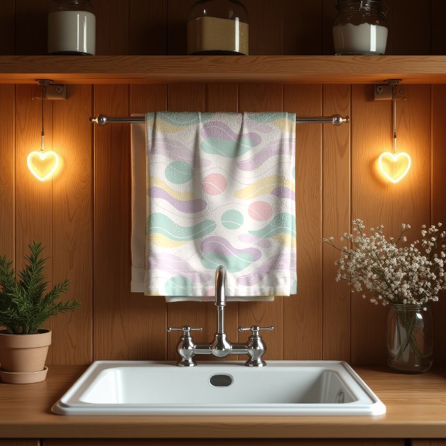 Pastel Abstract Seamless Pattern Waves and Circles Tea Towel (Creator Uploaded)