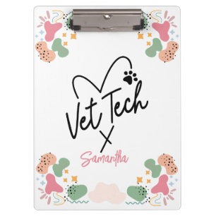 Pastel abstract shape pattern Vet Tech Heart Clipboard