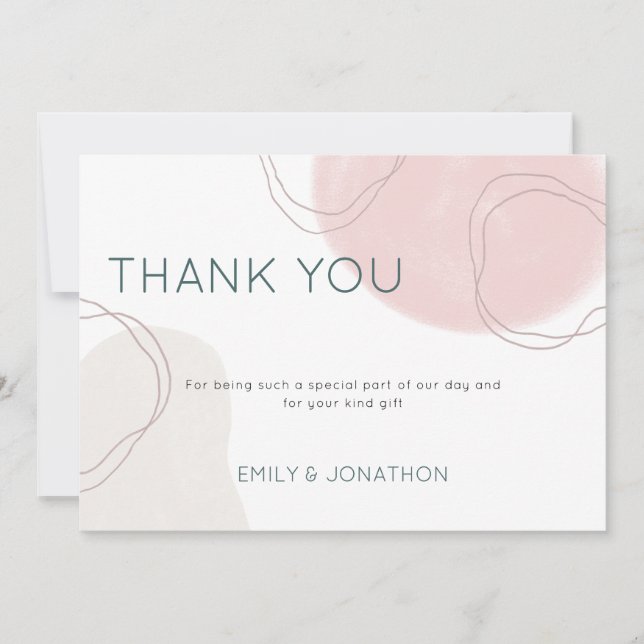 Pastel Abstract Shapes Lines Photo wedding Thank You Card (Front)