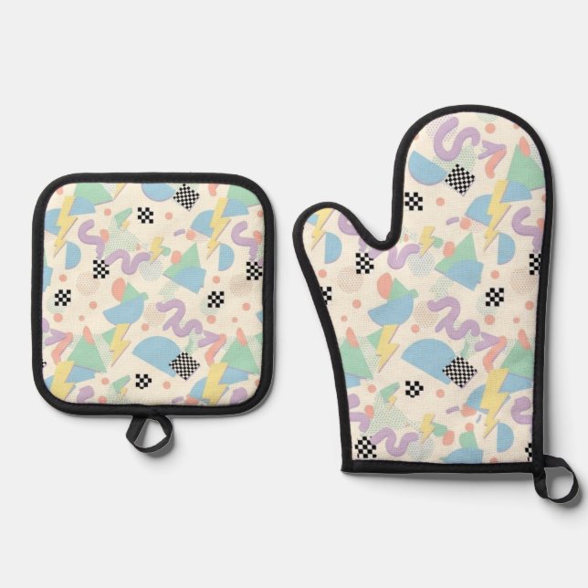 Pastel Abstract Shapes Pattern Design Oven Mitt & Pot Holder Set (Front)