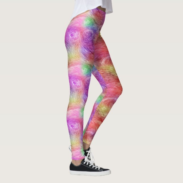 Pastel Abstract Swirl Oil Paint Pattern Leggings (Right)