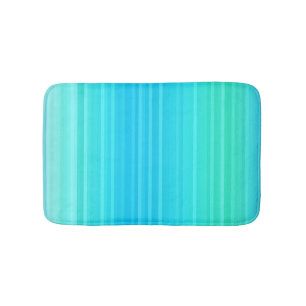 Pastel Abstract Turquoise Blue Green Stripes Bath Mat