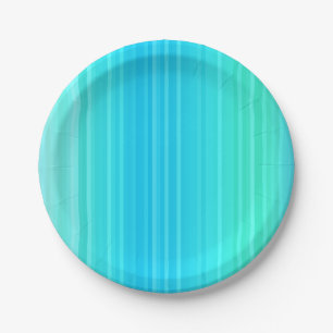 Pastel Abstract Turquoise Blue Green Stripes Paper Plate