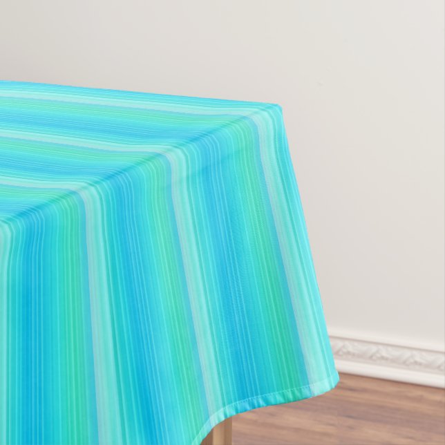 Pastel Abstract Turquoise Blue Green Stripes Tablecloth (In Situ)