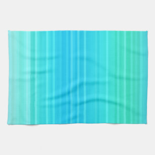 Pastel Abstract Turquoise Blue Green Stripes Tea Towel