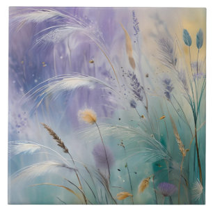 Pastel Abstract Whispers of Nature, Grasses II Ceramic Tile