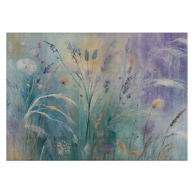 Pastel Abstract Whispers of Nature, Grasses II Cutting Board (Front)