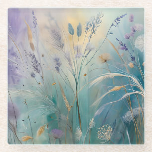 Pastel Abstract Whispers of Nature, Grasses II Glass Coaster
