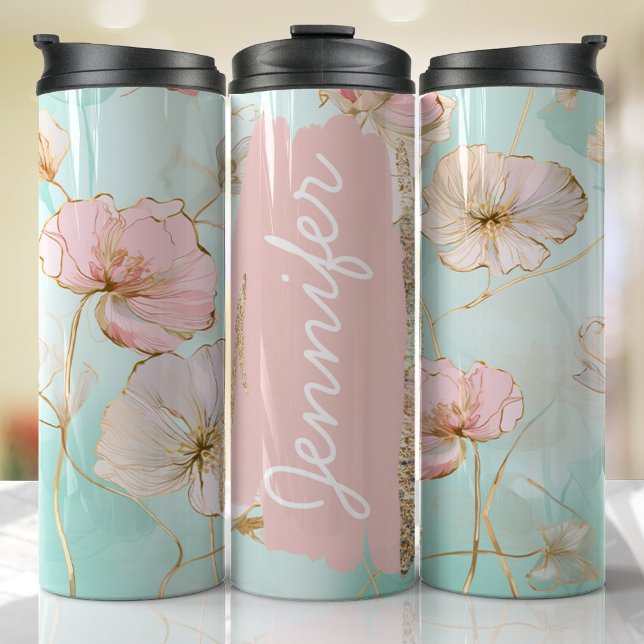 Pastel Add Name Custom Gift Thermal Tumbler (Floral Personalized Tumbler)