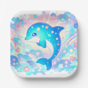 Pastel Adorable Dolphin Baby Shower Paper Plate
