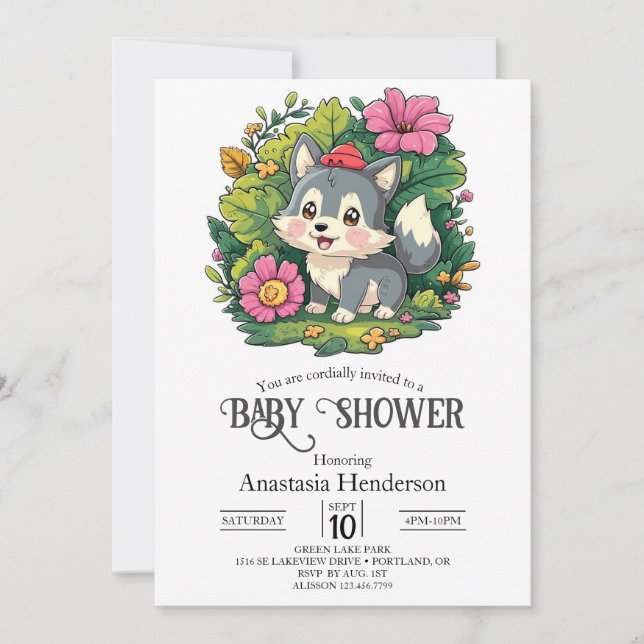 Pastel Adorable Wolf Baby Shower Digital Invitation (Front)