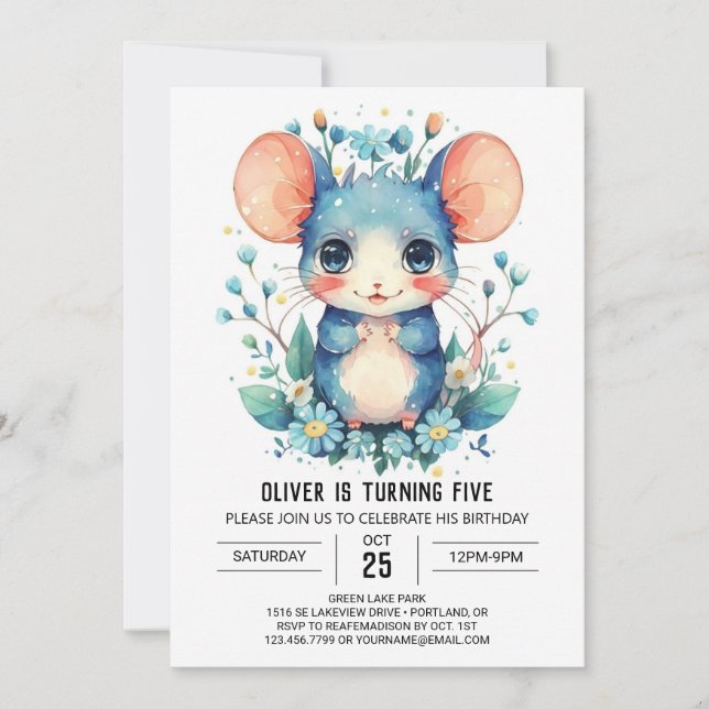 Pastel Adventure Mouse Birthday Invitation (Front)