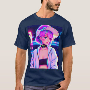 Pastel Aesthetic Anime Girl Synthwave Anime Girl f T-Shirt