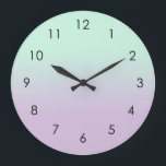 Pastel Aesthetic Mint And Lilac Gradient Ombre   Large Clock<br><div class="desc">Dreamy delicate gradient ombre design in pastel aesthetic light magical mint colour and light purple violet lilac colour. Soft gradient colour transition. Mint gradient home decor,  mint gradient ombre home decor theme design.</div>