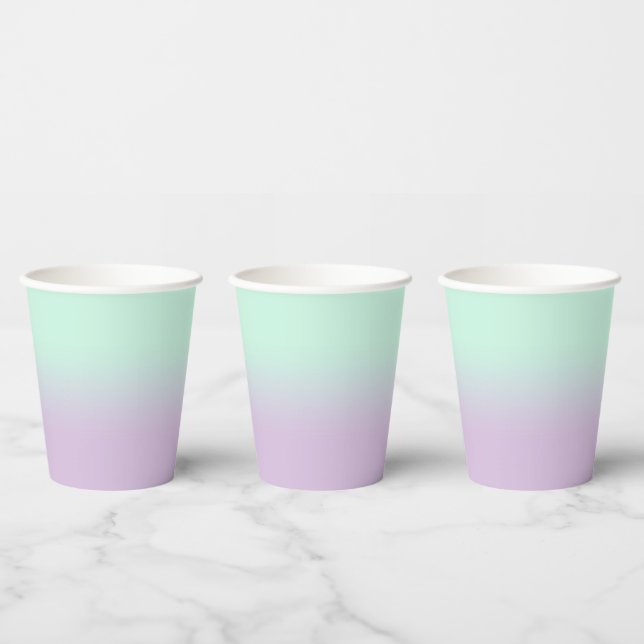 Pastel Aesthetic Mint And Lilac Gradient Ombre   Paper Cups (Multi)