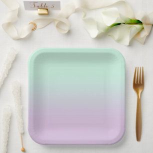 Pastel Aesthetic Mint And Lilac Gradient Ombre   Paper Plate