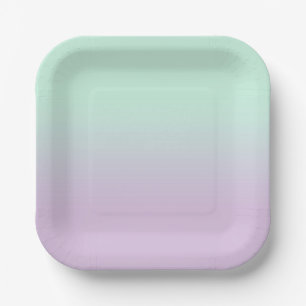Pastel Aesthetic Mint And Lilac Gradient Ombre   Paper Plate