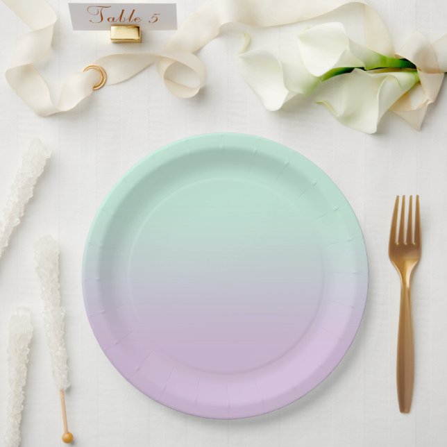 Pastel Aesthetic Mint And Lilac Gradient Ombre  Paper Plate (Wedding)