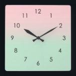 Pastel Aesthetic Ombre Gradient Pink Mint Green   Square Wall Clock<br><div class="desc">Add your name and personalise this yoga mat. Beautiful digital watercolor pastel pink and mint green muted gradient ombre design. Simple,  calm,  relaxing and glam,  boho,  chic modern yoga mat. Gradient gift. Personalised Gradient gifts. Beautiful korean aesthetic pastel pink and mint green home gifts decor.</div>