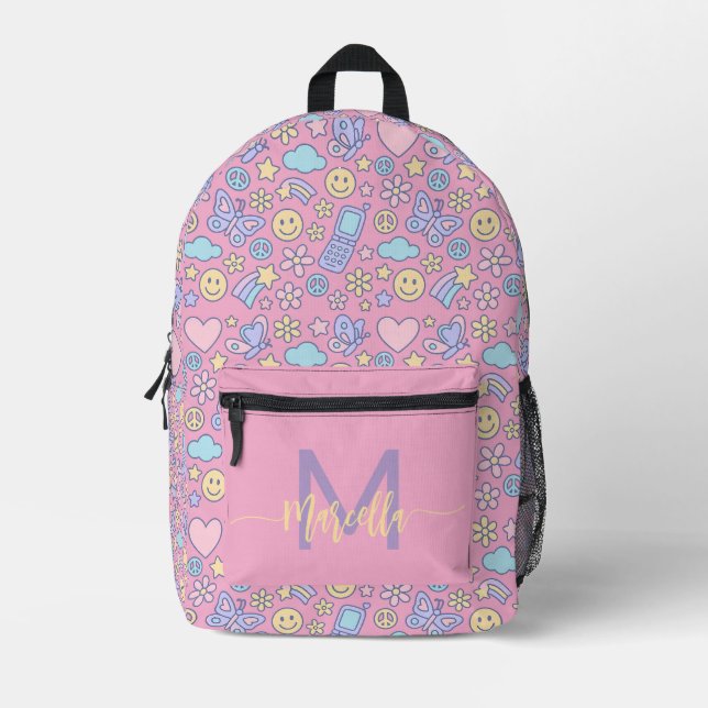 Pastel Aesthetic Pattern Backpack with Initial (Front)