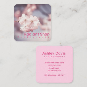 Pastel Aesthetic Pink Sakura Photography  Square Business Card