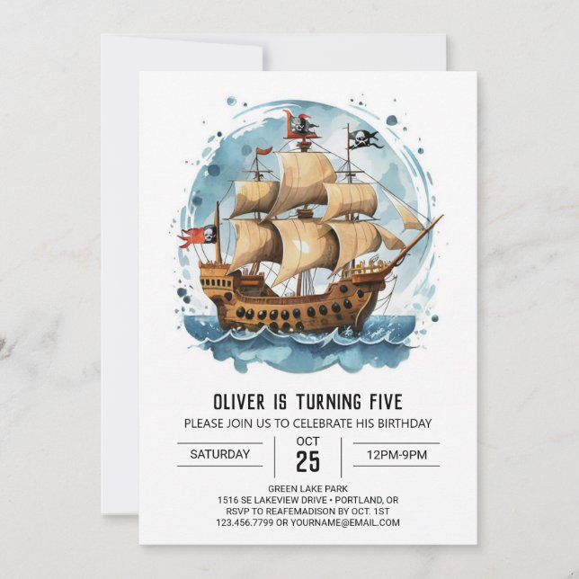 Pastel Ahoy Whimsical Pirate Birthday  Invitation (Front)