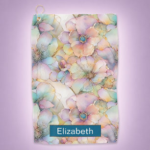 Pastel Alcohol Ink Floral Personalised Golf Towel