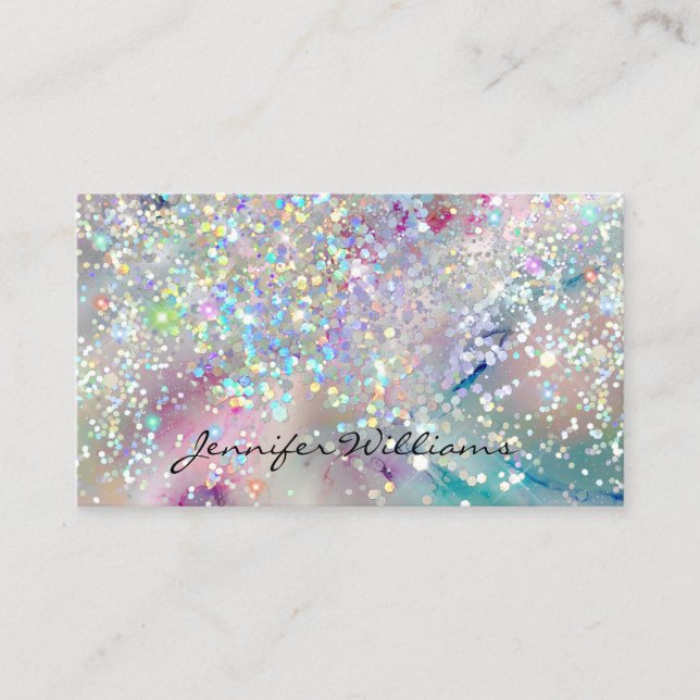 Pastel Alcohol Ink Holographic Glitter QR Code Business Card (Front)
