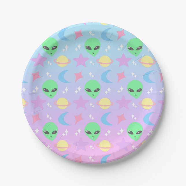 Pastel Alien Pattern Paper Plate (Front)