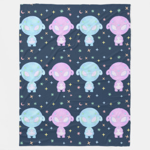 Pastel Alien Twin Sisters   Cute Cosmic Kawaii Art Fleece Blanket