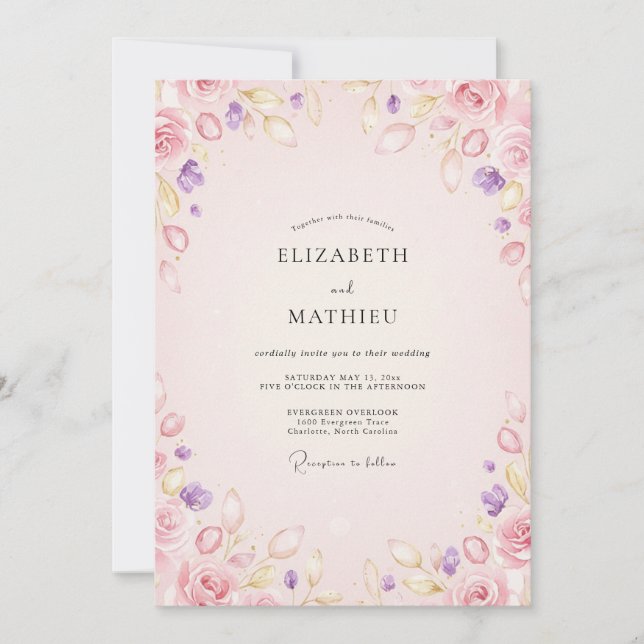 Pastel Amethyst Blossom Wedding Invitation (Front)