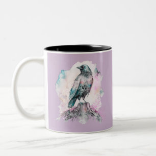 Pastel and Black Raven Creepy Spooky Fun Halloween Two-Tone Coffee Mug