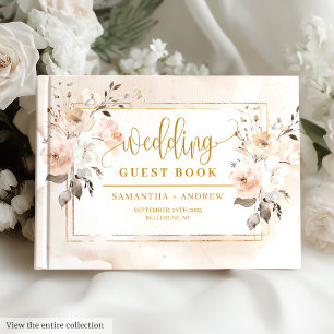 Pastel and Gold Autumn Florals Wedding Guest Book