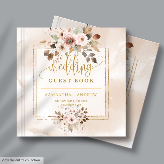 Pastel and Gold Autumn Florals Wedding Guest Books (Pastel and Gold Autumn Florals Wedding Guest Books)