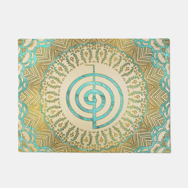 Pastel and Gold  Choku Rei Symbol in Mandala Doormat (Front)