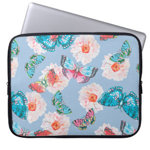 Pastel anemones and butterflies colourful watercol laptop sleeve