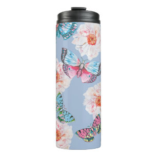 Pastel Anemones Butterflies Watercolor Pattern Thermal Tumbler