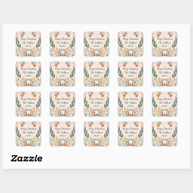 Pastel Angel Christmas Square Sticker (Sheet)