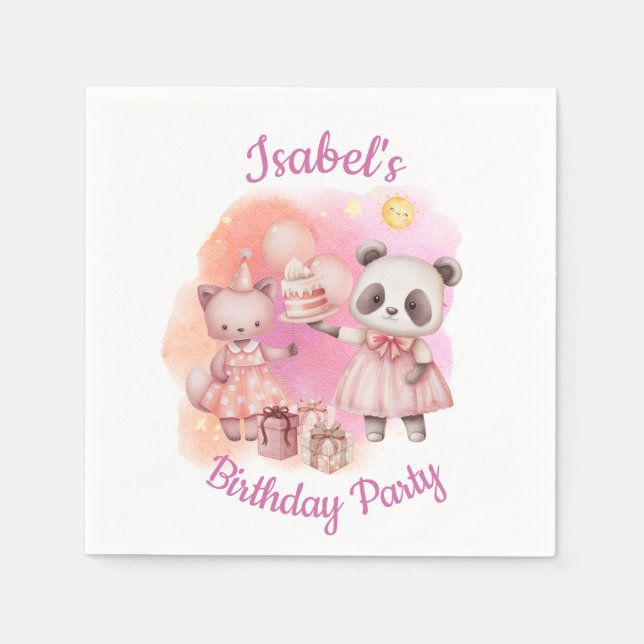 Pastel Animal Birthday Party Napkins (Front)