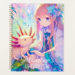 Pastel Anime Girl and an Axolotl Personalised Planner