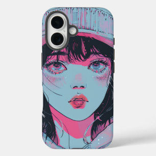 Pastel Anime Girl in Beanie Art iPhone 16 Case