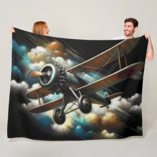  Pastel Antique Biplane Aeroplane Aeroplane Fleece Blanket