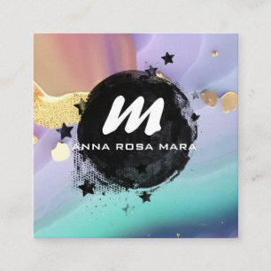 *~* Pastel AP66 Gold Glitter QR Rainbow Agate Square Business Card