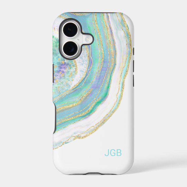 Pastel Aqua and Purple Agate with Monogram (Back)