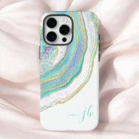 Pastel Aqua and Purple Agate with Monogram Case-Ma