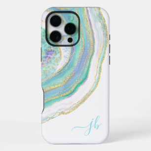 Pastel Aqua and Purple Agate with Monogram Case-Ma iPhone 16 Pro Max Case