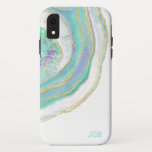 Pastel Aqua and Purple Agate with Monogram iPhone XR Case<br><div class="desc">Protect your phone with a beautifully stylish case featuring an agate stone pattern in trendy feminine pastel aqua, purple, blue and gold. A text template is included to personalise with your monogram or other desired text. You can also delete the sample monogram if you wish to order the case without...</div>