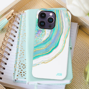 Pastel Aqua and Purple Agate with Monogram Case-Mate iPhone 14 Pro Max Case
